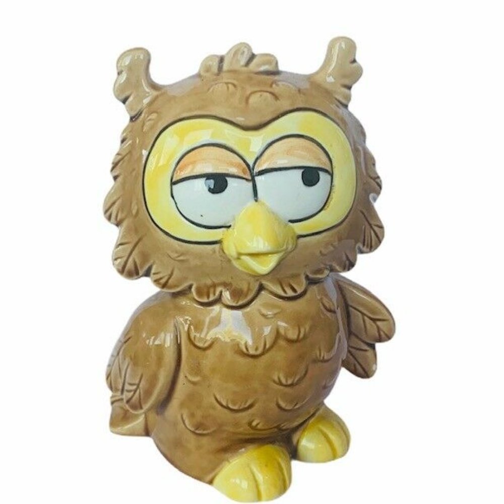 Owl piggy bank vtg figurine Papel anthropomorphic
